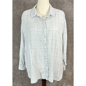 Ava & Viv Shirt Womens 3X Gray Window Plaid Button Up Long Sleeve Rayon Blouse